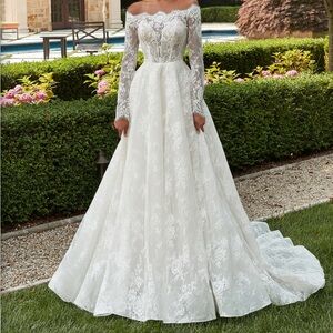 Mori Lee Penelope Off-Shoulder White Lace A Line/Ballgown Wedding dress Sleeves